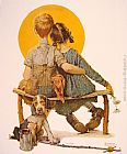 Norman Rockwell Boy and Girl gazing at the Moon painting